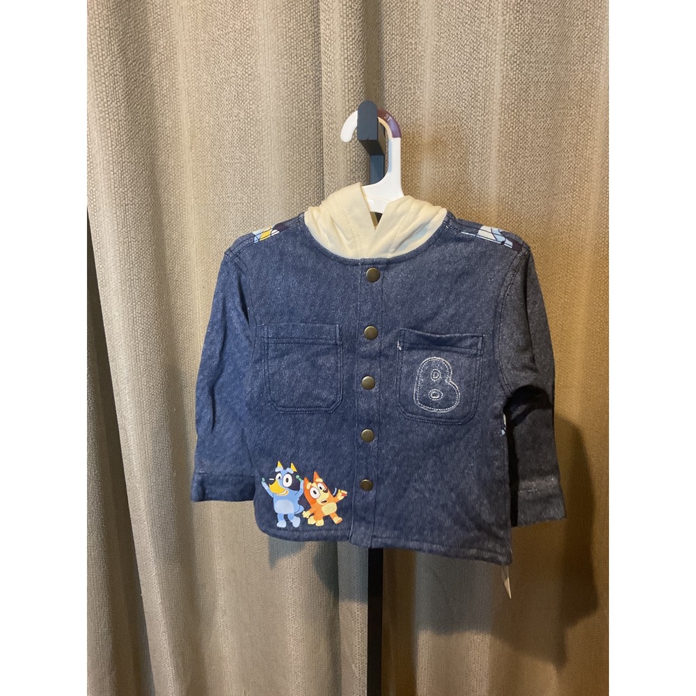 NWT Bluey Bingo Toddler Hooded Denim Look Jacket Blue Rock N Roll 2T NWT